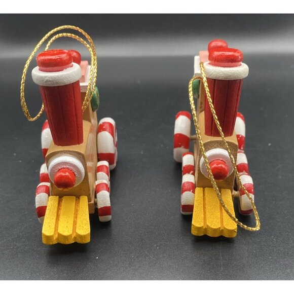 2 Avon Gallery Originals Wooden Train Ornaments Peppermint Wheels with Boxes - Picture 8 of 11